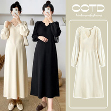 韩版孕妇装连衣裙秋冬装时髦款针织连衣裙长裙打底内搭高级感裙子