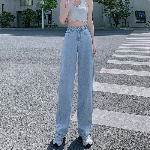 Women's Straight Leg Loose High-Waisted Adjustable Waist Invisible Wide Leg Floor-Length Vibe Pants