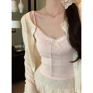 Pure Desire Lace Strapless Vest for Women, Summer Sweet Hot Girl Bow Slim Fit Short Backless Top