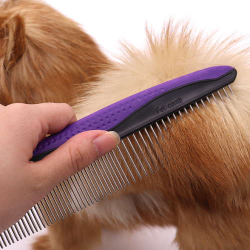 Dog comb, pet removal of floating hair, straight comb, cat grooming comb, dog open knot stainless steel comb manufacturer wholesale