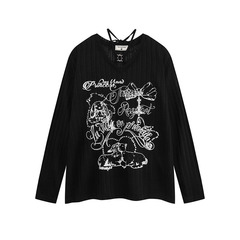 TKPA黑色蝴蝶針織防曬上衣女2025春新款寬鬆美式高街辣妹長袖T恤