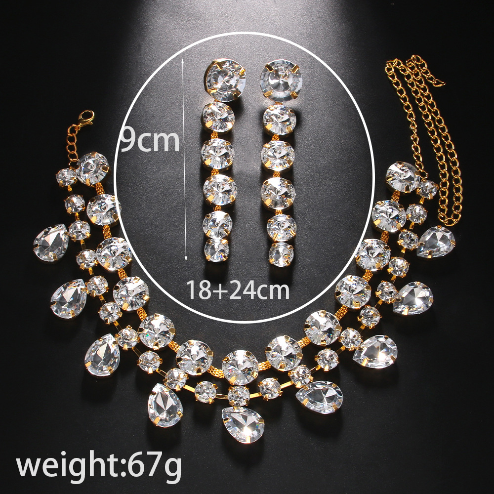 Earrings, Necklace Classification 1 Set Quantity Glam Luxurious Geometric Copper Plating Inlay Rhinestones Earrings Necklace