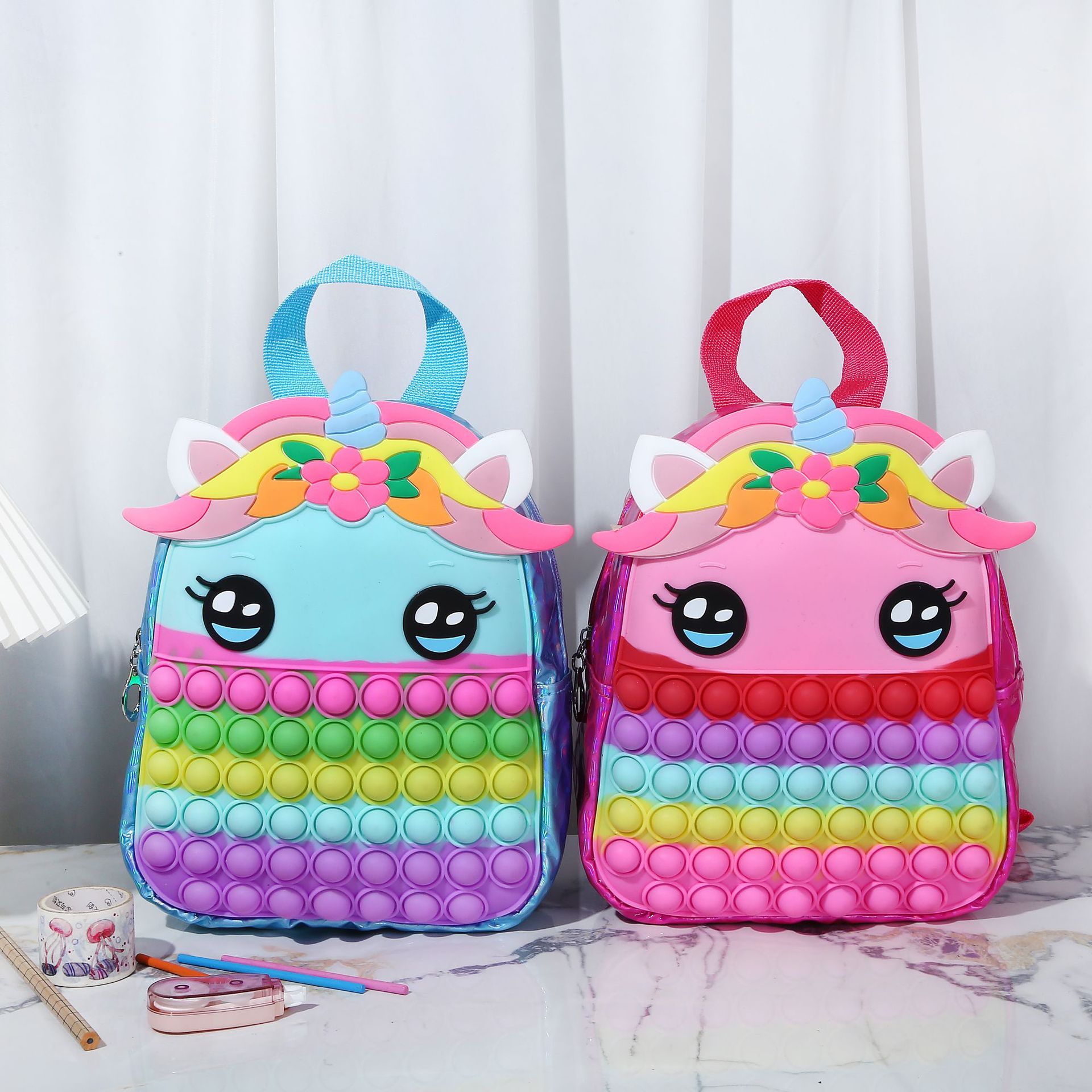 Nuevo unicornio rata asesino Pioneer mochila niños burbuja música descompresión de gran capacidad silicona al por mayor