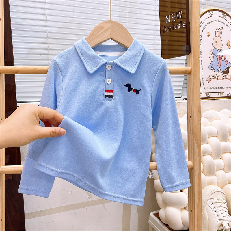 Camiseta de manga larga para niños, algodón puro, nuevo estilo de otoño, camisa POLO para niños, capa base para bebés, tops para niñas, ropa infantil al por mayor