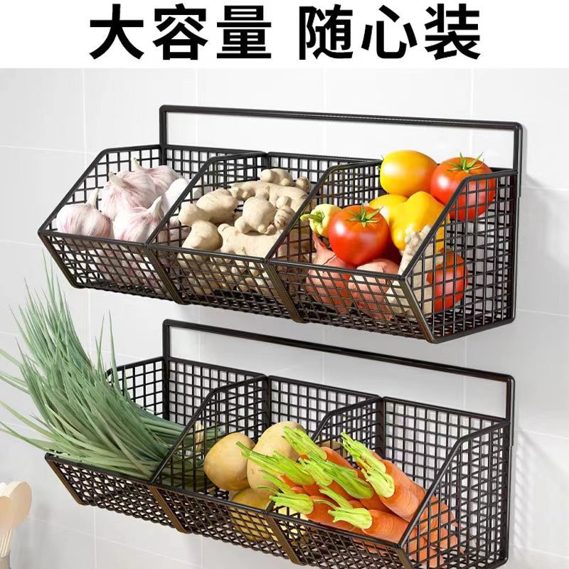 Kitchen Storage Rack Seasoning Scallion, Ginger and Garlic Storage Basket Vegetable Basket Garlic Hanging Basket Wall Hanging Box Wall Hanging Storage Artifact
