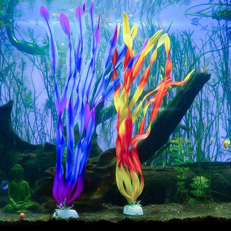 Suministro directo transfronterizo nueva pecera decoración paisajismo plástico simulación algas falsas algas medianas con base