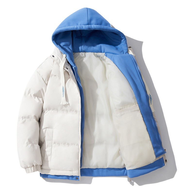 Chaqueta de Algodón de Talla Grande para Hombre, Otoño/Invierno 2025, Chaqueta Acolchada de Moda con Capucha de Dos Piezas Falsas para Parejas, Gruesa y Cálida, Chaqueta de Algodón de Marca Moderna.