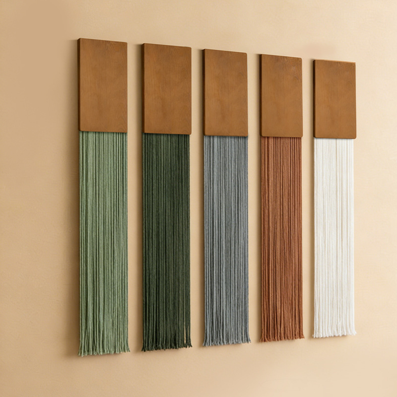 Cross-Border Wooden Board Tassel Wall Decorations, Handmade Woven Tapestry Wall Hangings, Nordic Style Vintage Home Wall Decor