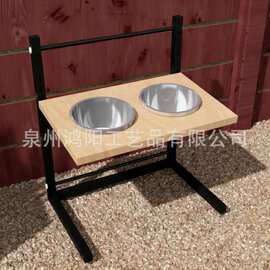 铁艺木板宠物狗碗盆架 可拆卸狗食铁架 不锈钢盆狗盆铁架亚马逊外