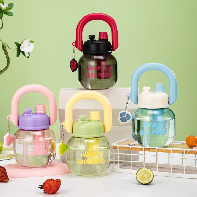 Plastic Cup Big Belly Cup Large Capacity Carrying Pot Portable Water Cup Girls' Double Tea Water Separation Children's Suction Cup