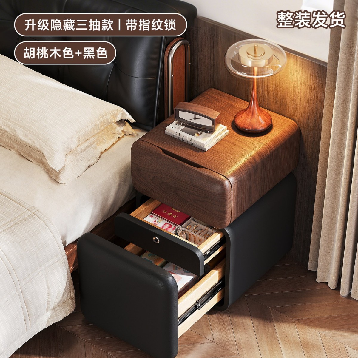 Mesa de cabecera ultra estrecha dormitorio doméstico 2026 explosión estilo medieval madera maciza pequeña cabecera estante gabinete de almacenamiento