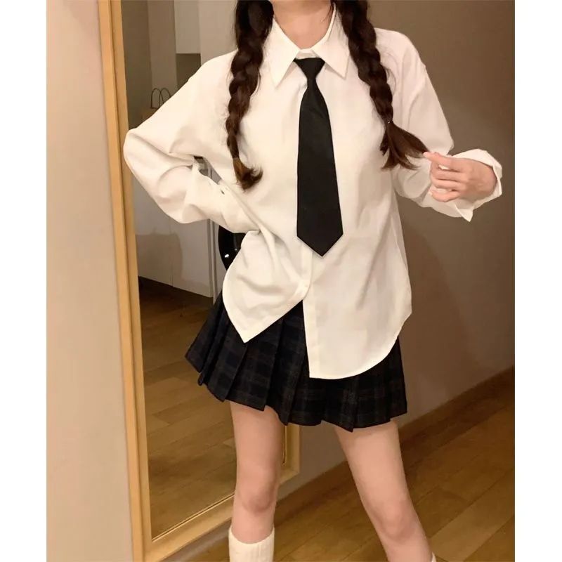 White Long-Sleeved Jk Shirt for Women in Spring & Fall New Loose and Versatile Design Niche Inner Wear Preppy Style Top