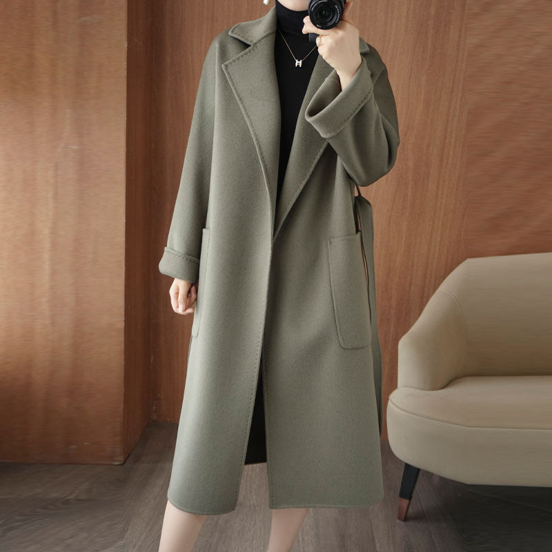 100% double-sided cashmere coat for women autumn and winter New Korean style profile temperament thickened mid-length woolen coat 100% double-sided cashmere coat for women autumn and winter New Korean style profile temperament thickened mid-length woolen coat