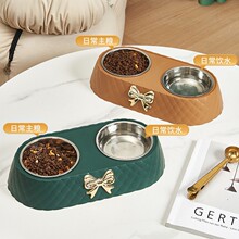 2026新款宠物蝴蝶结碗猫狗饮水双碗轻奢风狗碗狗盆宠物食具定制