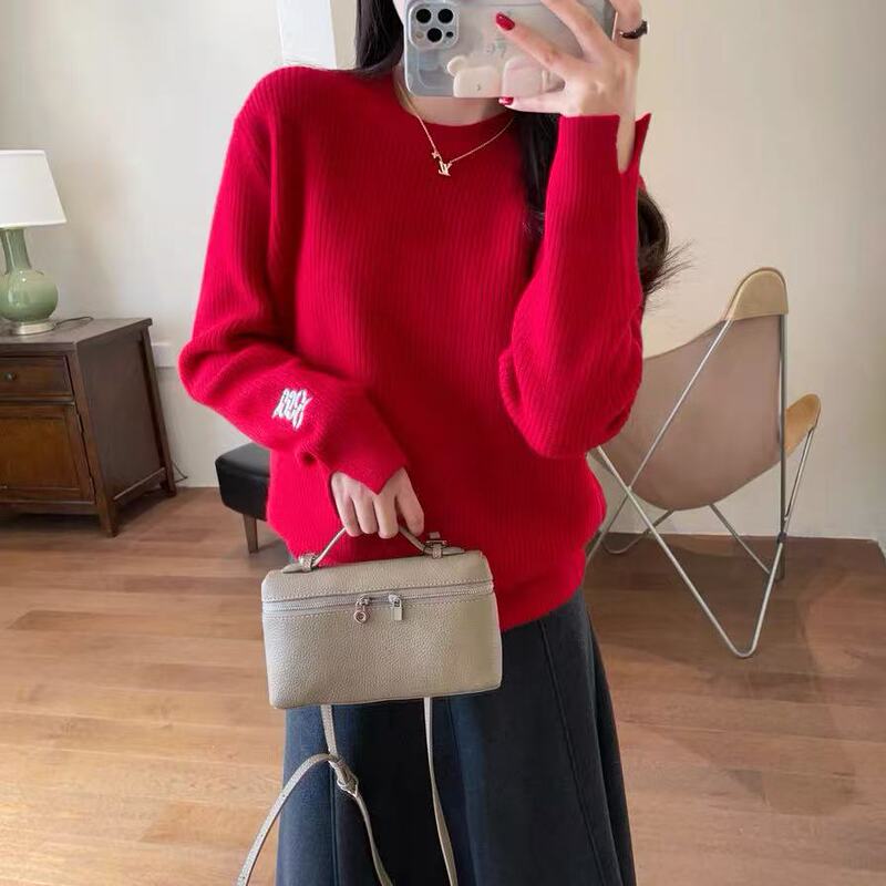 Atmosphere New Year Red Crewneck Sweater Zodiac Snake Embroidered Wool Knitted Sweater for Women 24 Autumn and Winter S0104K