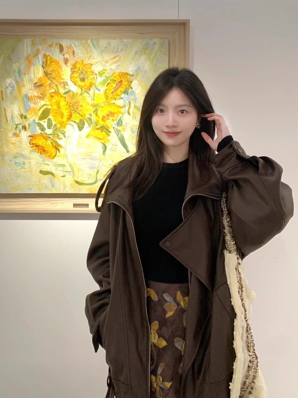 棕色皮衣外套女小个子2025春秋季新款超火酷飒风感pu机车夹克|undefined