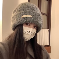高级感秋冬毛糸スタッカ帽子大きいヘッド周りグレーレディース帽子コールド帽子保温帽子カップル耳当てニット帽子