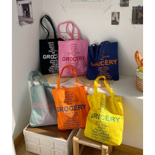 美式复古撞色帆布袋春夏港风大容量欧美时尚包学院风字母印花布包