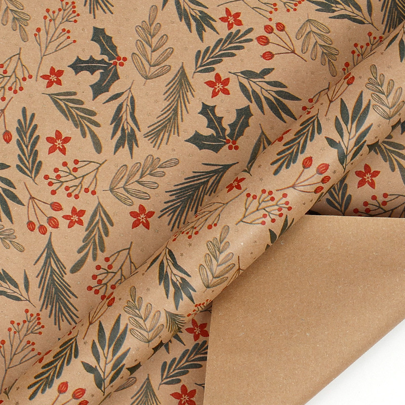 크리스마스 시리즈 - 소가죽 레드베리/롤; 43*300cm 롤 포장
