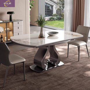 Folding Square and Round Two-purpose Dining Table High-grade Telescopic Induction Cooker Environmental Protection Household Simple Modern Rock Plate Round Dining Table