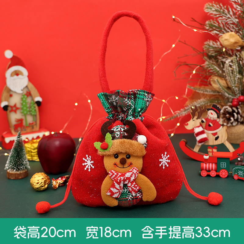 新しいクリスマスのリンゴの袋の綿布の箔押しの口のプレゼントの袋は蝶結びのクリスマスの子供のキャンディーの贈り物の袋を持ちます。|undefined