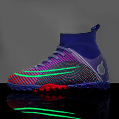 跨境2024高幫兒童足球鞋小學生男童女童炫酷帶夜光比賽訓練球鞋