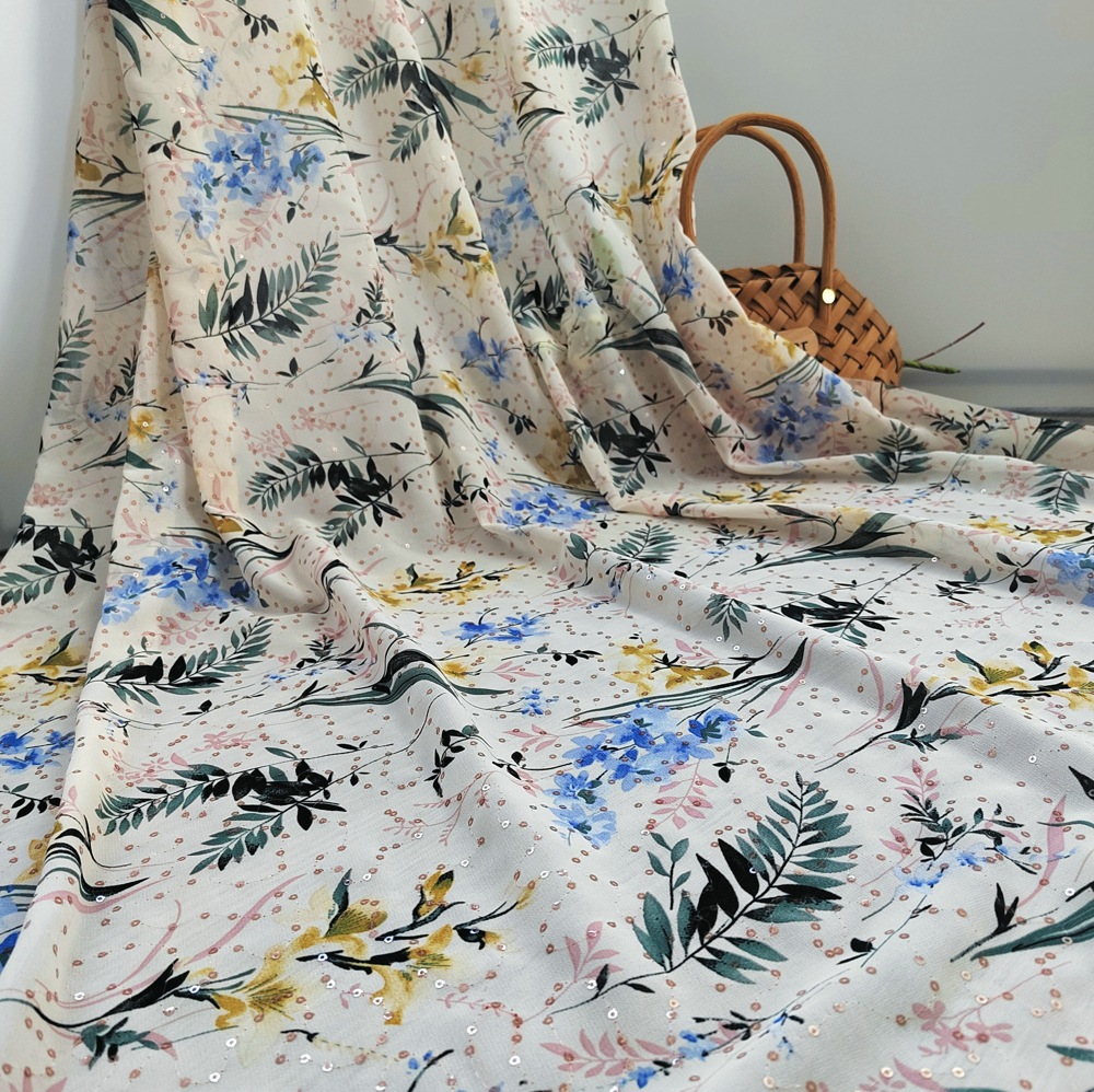EG-1921022-XDP003 Organza + digital print shiny sequins embroidery embroidery fabric