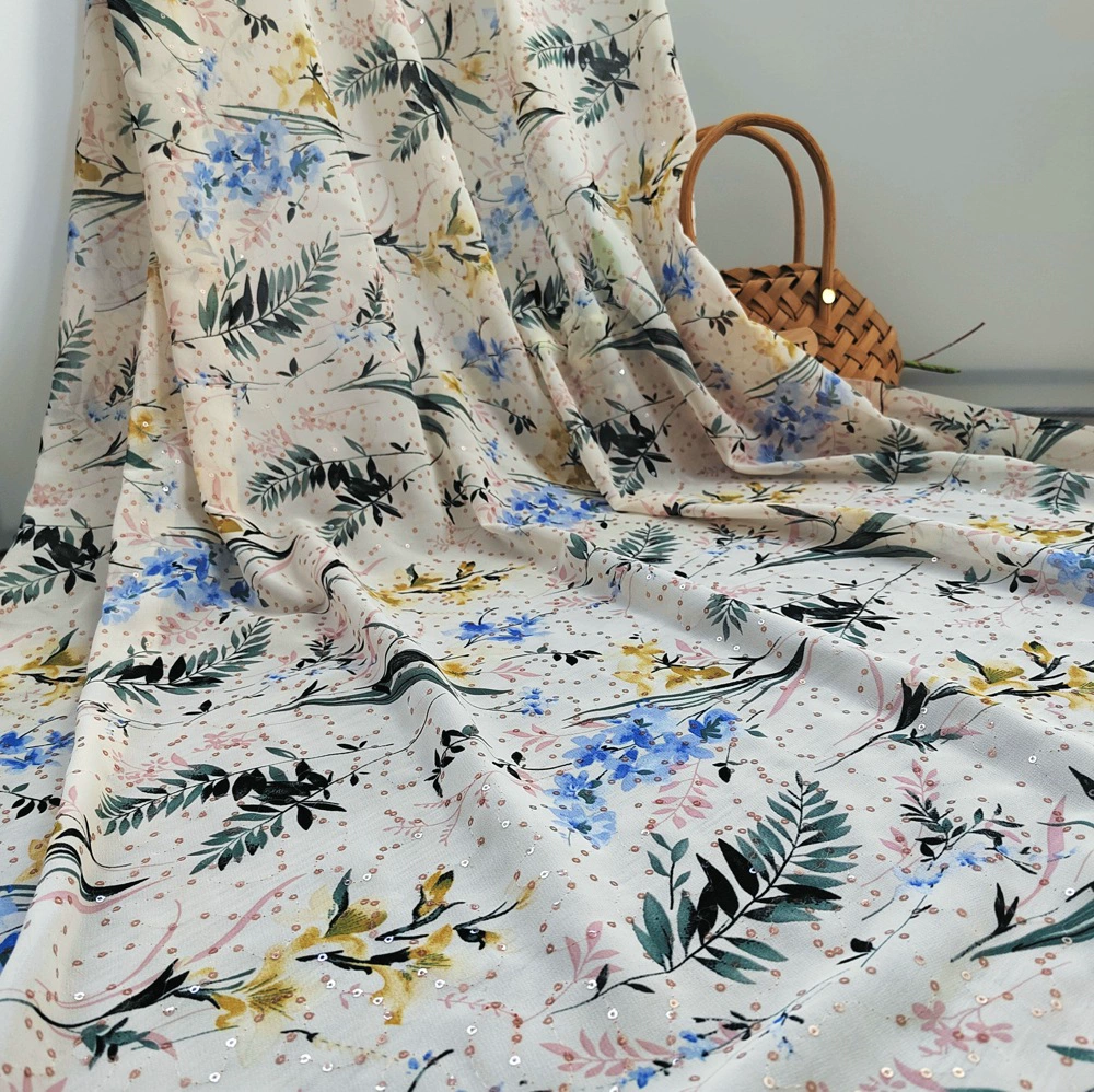 EG-1921022-XDP003 Organza + digital print shiny sequins embroidery embroidery fabric