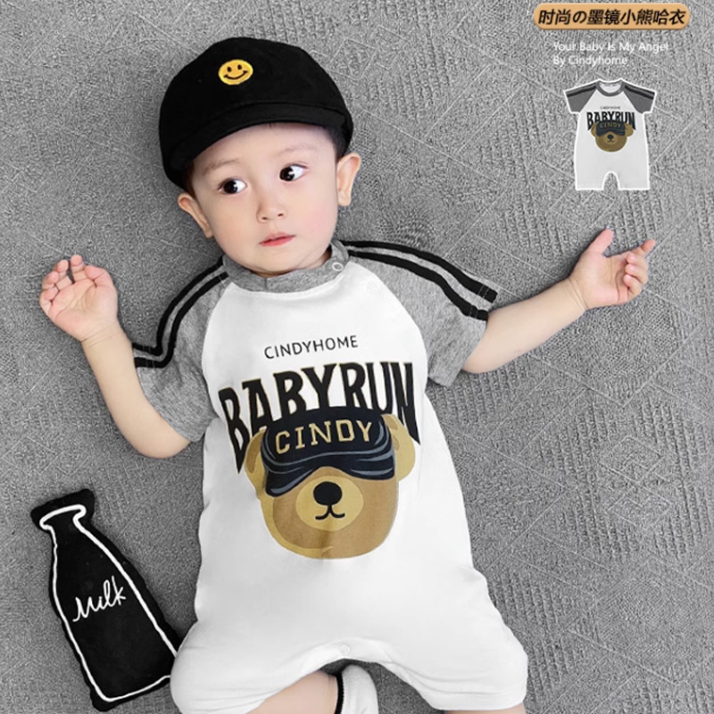 Summer baby jumpsuit 0-18 months baby Summer thin ha coat cute bear pullover climbing cap