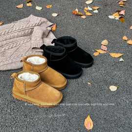 QQO童鞋 2023冬季爆款周冬雨同款儿童雪地靴男女童真皮保暖大棉鞋