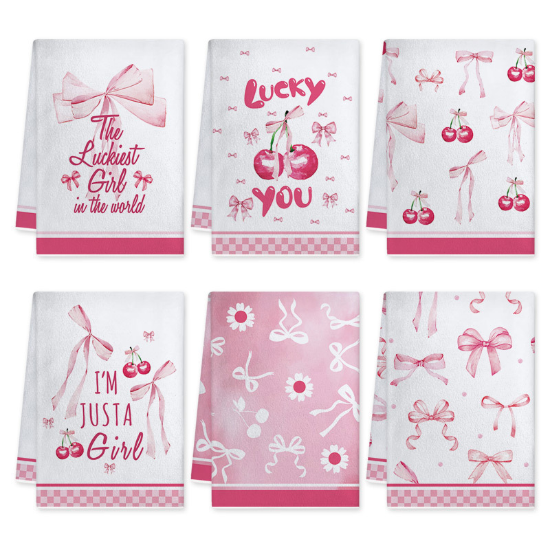 Cross-Border Kitchen Towel Pink Cherry Cute Bow Print Pattern Kitchen Towel Hand Towel Cross-Border Kitchen Towel Pink Cherry Cute Bow Print Pattern Kitchen Towel Hand Towel