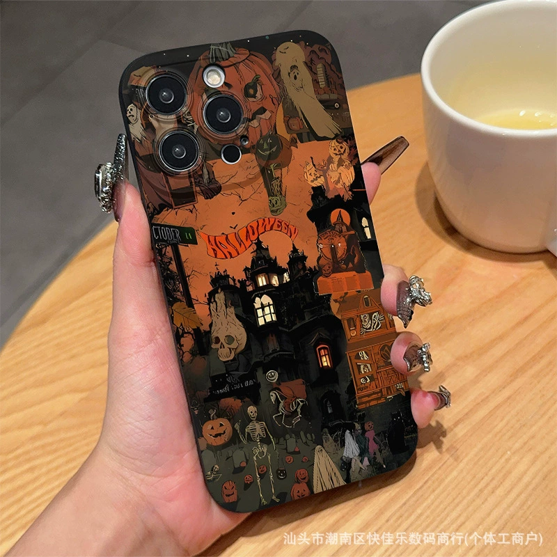 Чехол для телефона совместимый с Apple iPhone 14–17, дизайн в виде мультфильма на Хэллоуин, защита при падении, легкий 0.06 кг