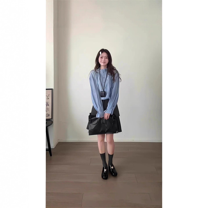法式气质文艺风长袖衬衫百褶短裙女装2025秋冬新款小个子时尚套装|undefined