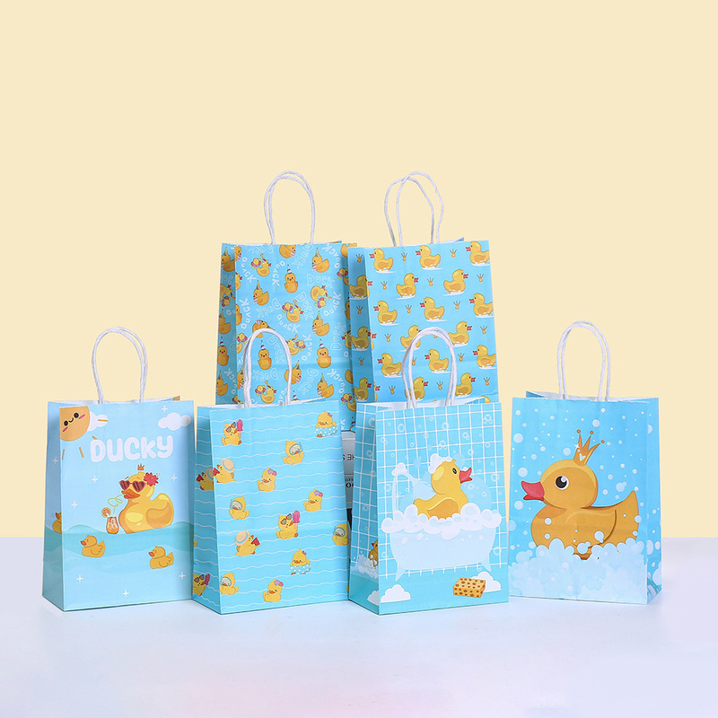 Cross-Border Cartoon Little Yellow Duck Printed Kraft Paper Bag Bathing Duck Gift Bag Candy Snack Gift Bag Wholesale Cross-Border Cartoon Little Yellow Duck Printed Kraft Paper Bag Bathing Duck Gift Bag Candy Snack Gift Bag Wholesale