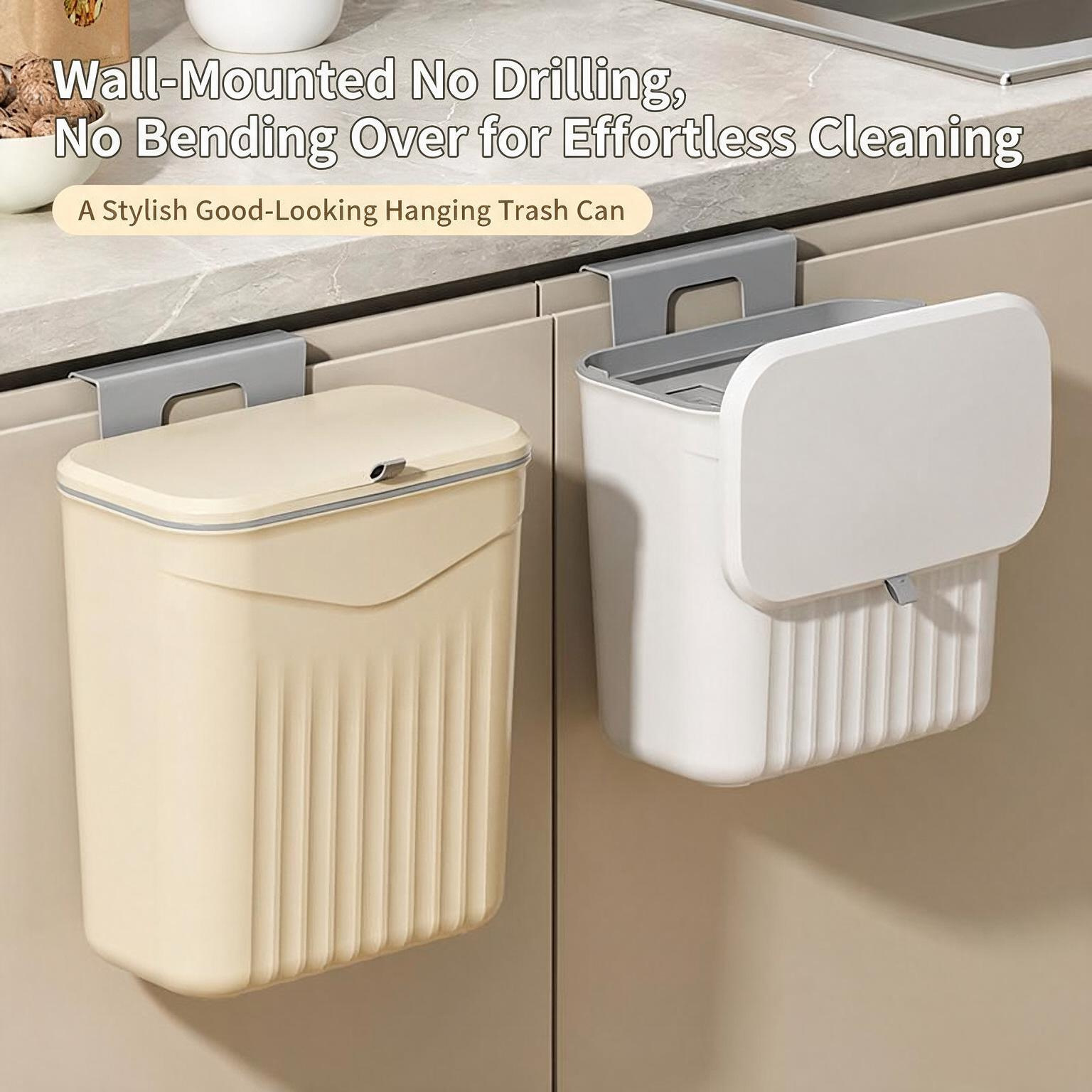 Cross-border kitchen wall-mounted trash bin, household cabinet wall-mounted storage bin, plastic toilet bathroom trash bin with lid