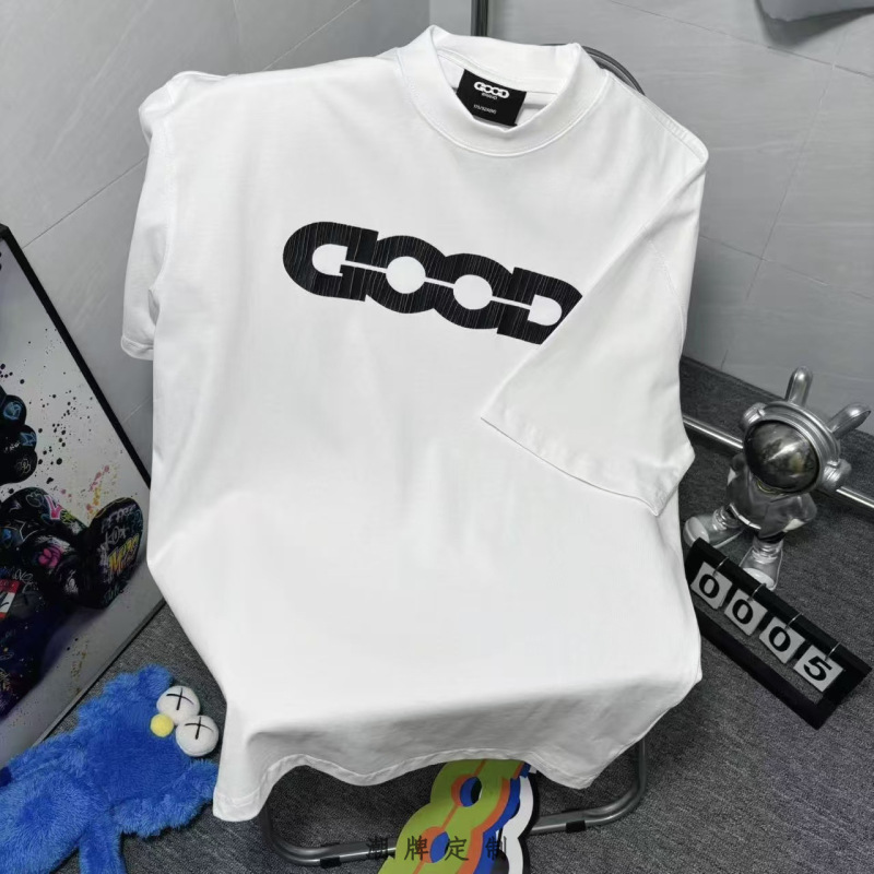 跨境【老白同款】正确版本镂空GOOD彩钻印花烫钻男女短袖T恤外贸|undefined