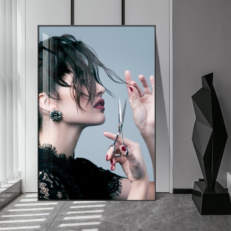 High-End Barber Shop Decorative Painting, Hair Salon, Hair Salon Wall Hanging Painting, Internet Celebrity Hairstyle Pattern Background Wall Art Mural