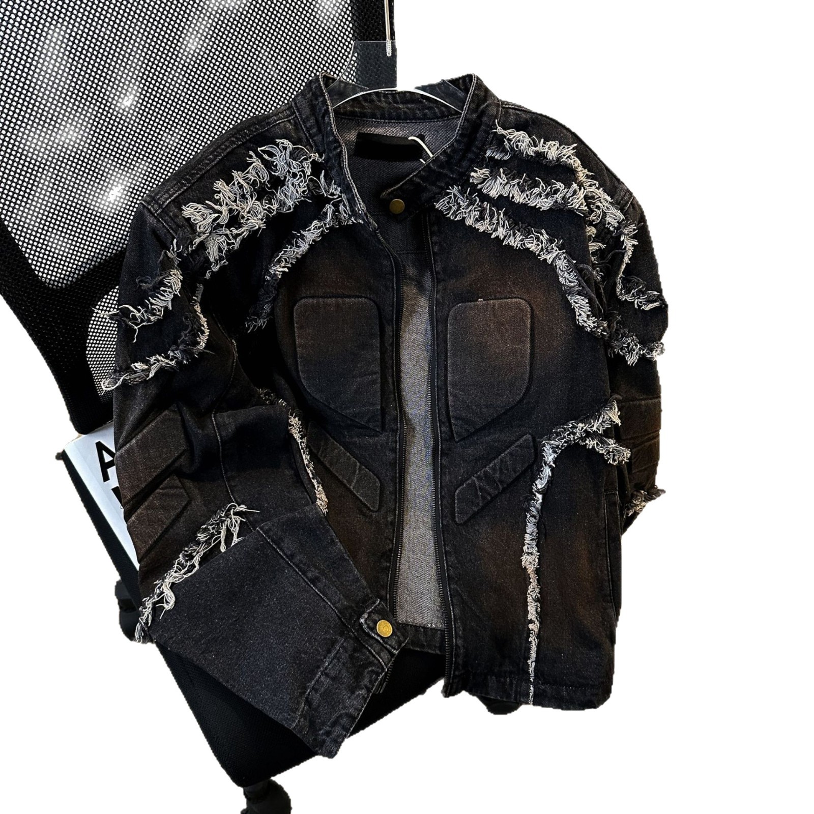 Chaqueta de Mezclilla para Hombre Estilo Retro Americano de Algodón Cuello Alto con Cremallera para Primavera y Otoño image 6