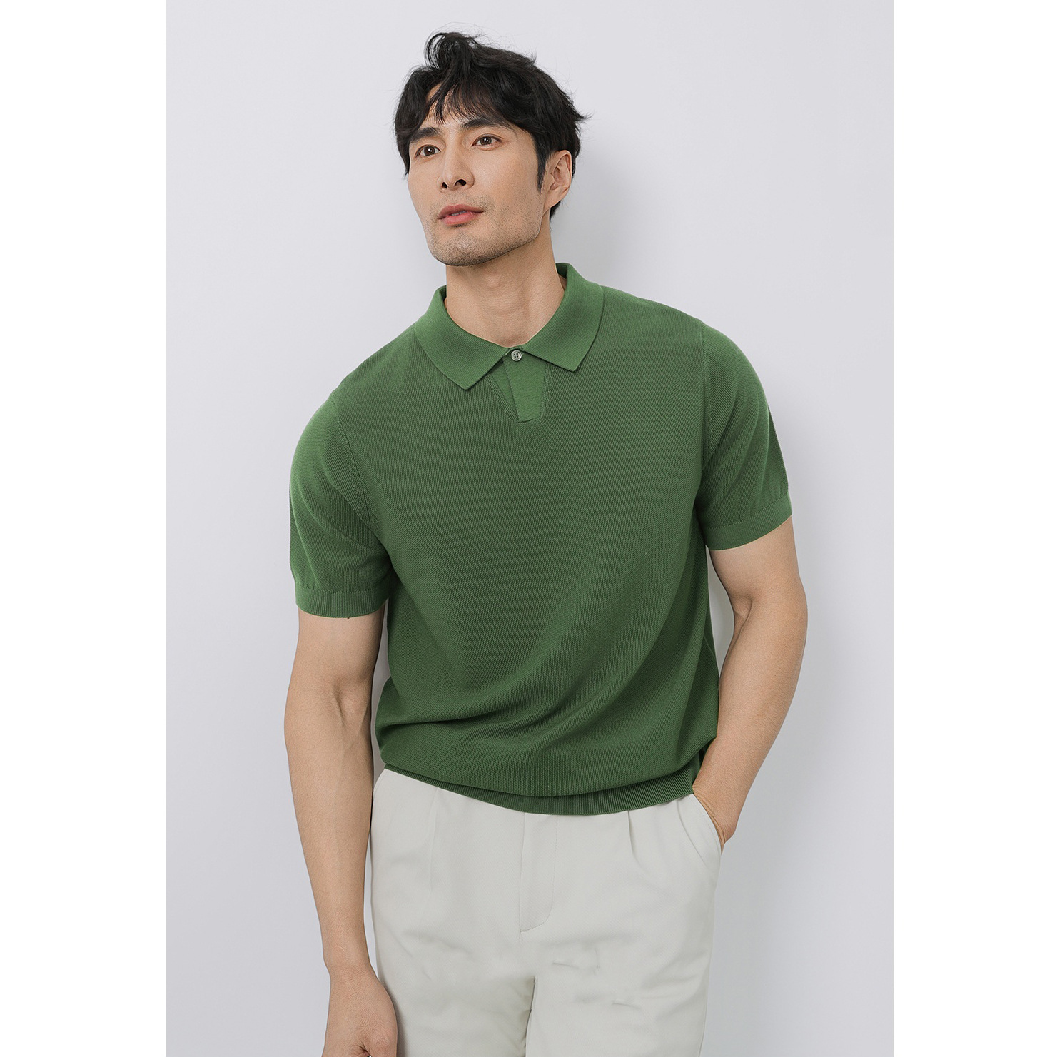 POLO camisa de cuello de solapa camisa de punto de manga corta de alta gama británico botones de negocios delgada seda de hielo de verano comercio exterior transfronterizo image 9
