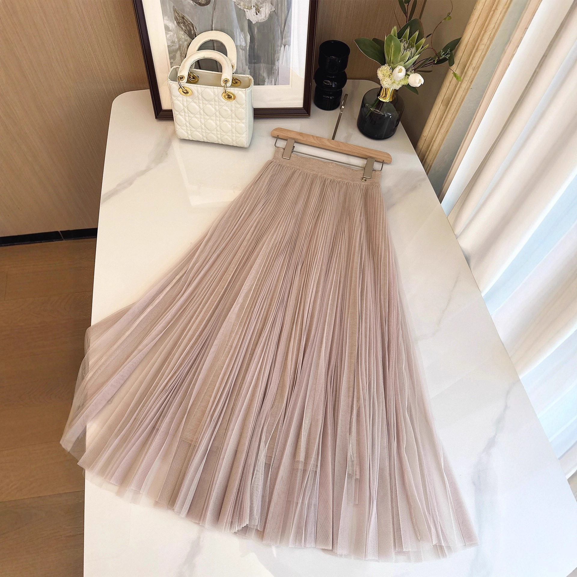 In Stock: a Whole Fairy-Like Look That Lifts You Off the Ground~ Elegant and High-End Pink Skirt for Autumn and Winter, Mesh Pleated Skirt, Wool