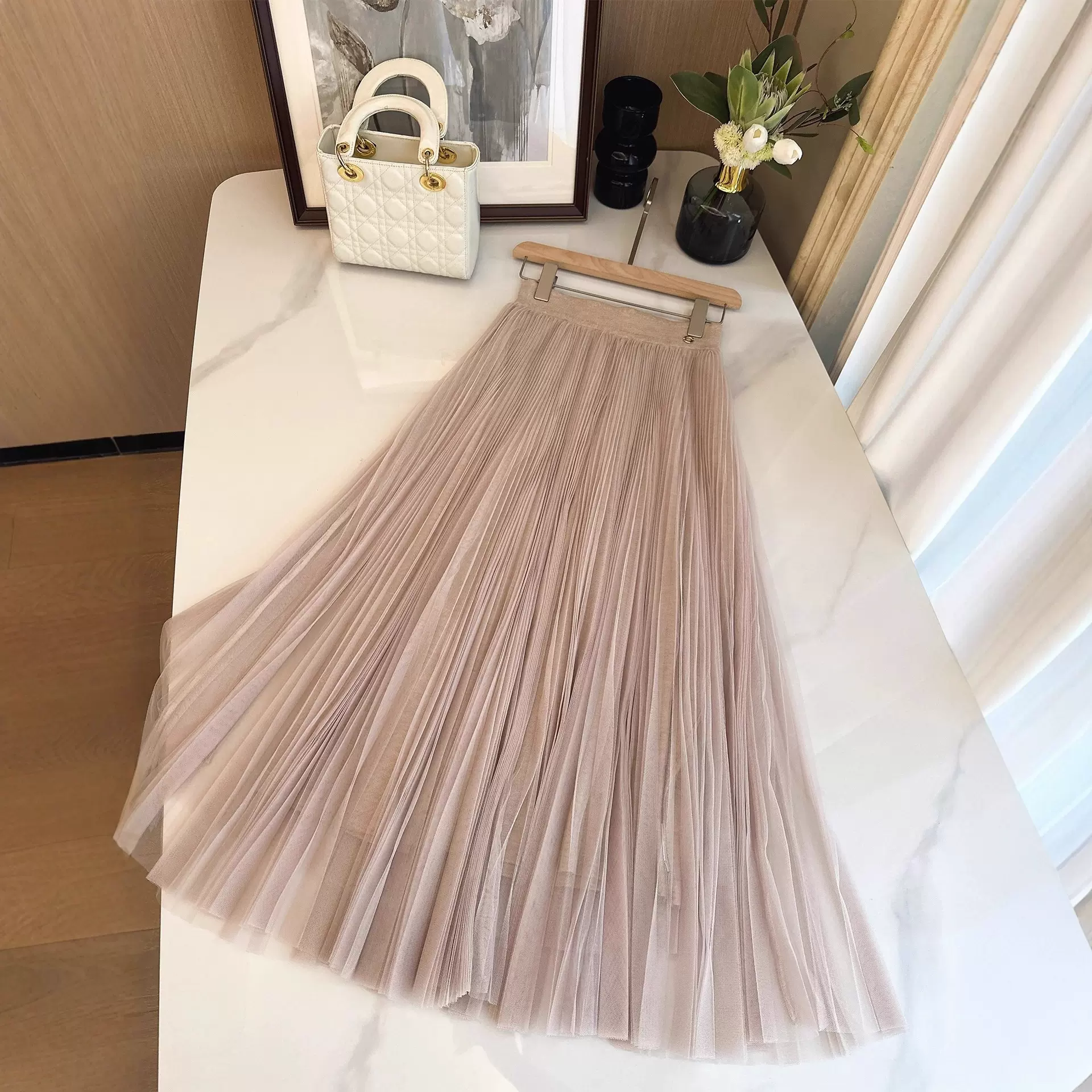 现货一整个仙的飞起来~秋冬优雅高级感粉色半身裙网纱百褶裙羊毛