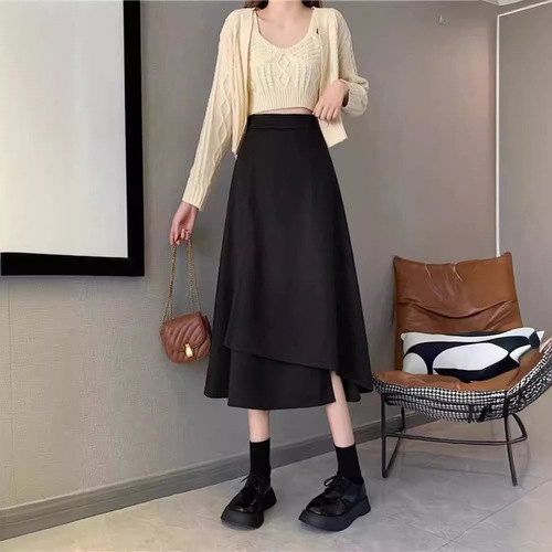 Pregnant women's half-body skirt autumn set with a sense of elegance, casual, irregular, loose half-skirt for autumn, medium-length belly-supporting skirt, autumn and winter fashion