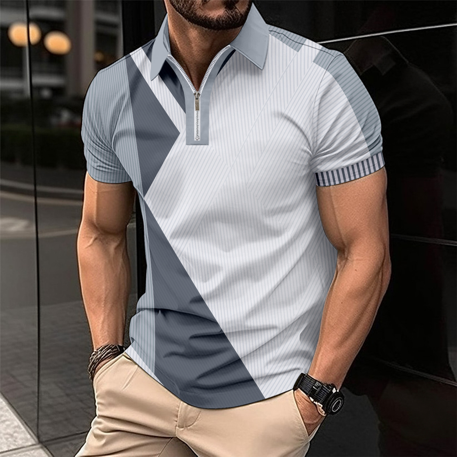 2024 nuevo estilo de comercio exterior europeo y americano casual tendencia de moda de todo fósforo camisa POLO de alta calidad con cremallera de manga corta MB13
