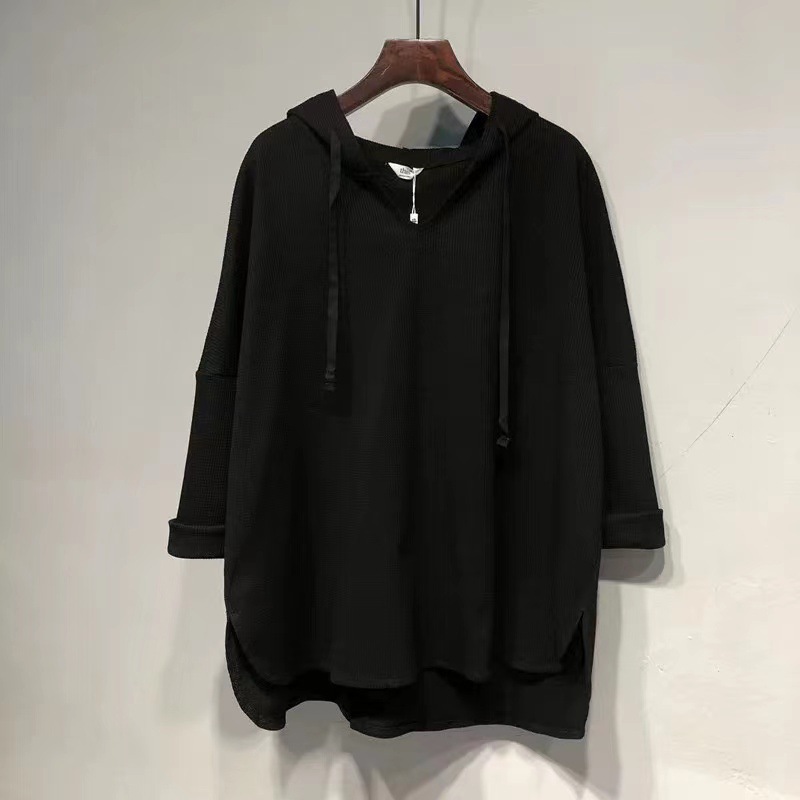 Extra large spring long-sleeve with hood, plus size, fitted