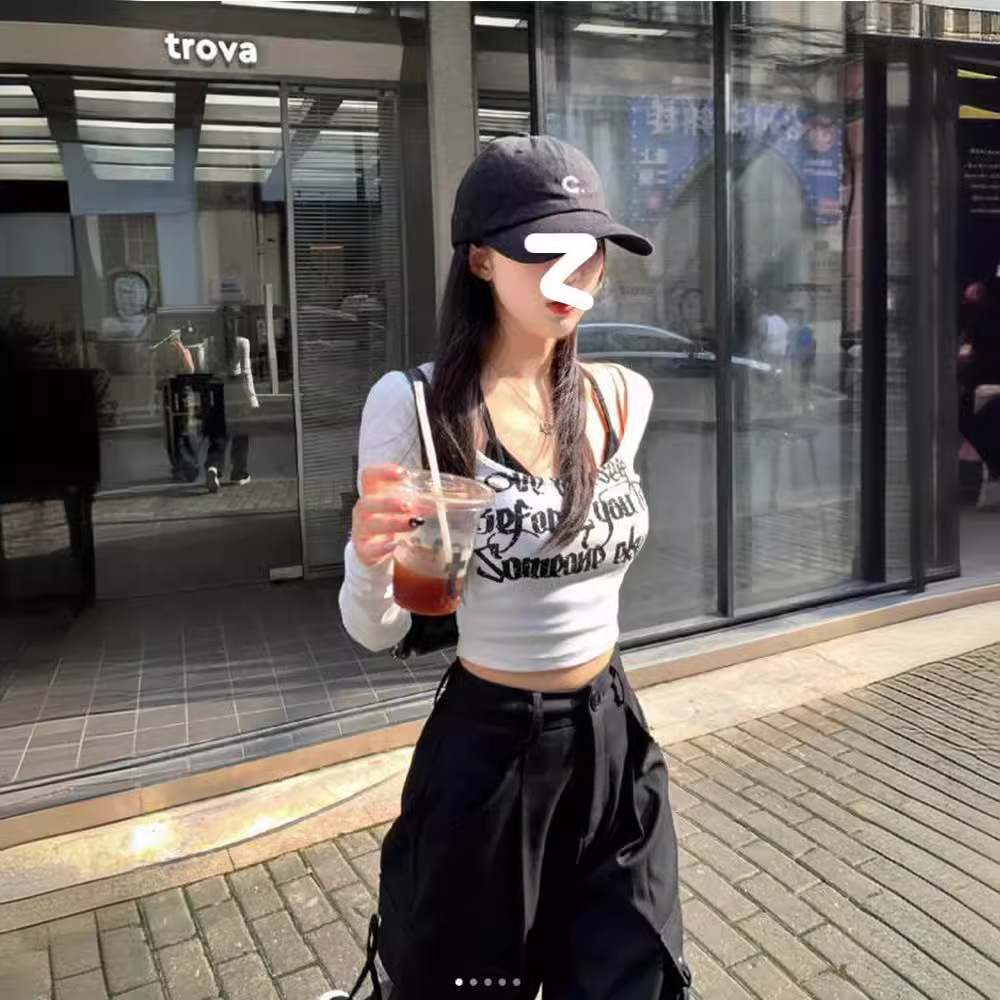 Sweet and Spicy top pure sexy American hot girl long sleeve 2023 autumn new short bottoming shirt top