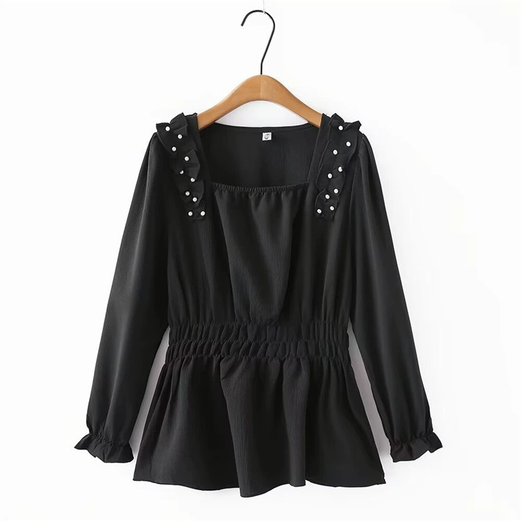 Модная рубашка больших размеров с длинными рукавами 2024, Весенняя новая уменьшающая возраст Толстая девушка, мясное покрытие, плиссированная рубашка из бисера в Корейском стиле 5321