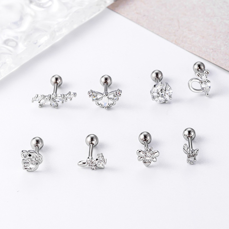 Fashion Butterfly Stainless Steel Copper Plating Inlay Zircon Ear Studs 1 Piece display picture 4