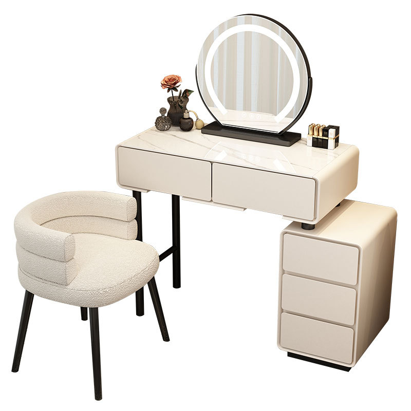 Tocador para el hogar Mesa de pizarra de roca simple con cajones Mesa de tocador de gran capacidad Mueble de almacenamiento junto a la cama Mesa de maquillaje integrada