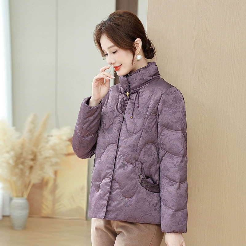 Взрывной мамы пуховик пиджак зимой пожилая мама пуховик 90 белая утка с вышивкой в китайском стиле