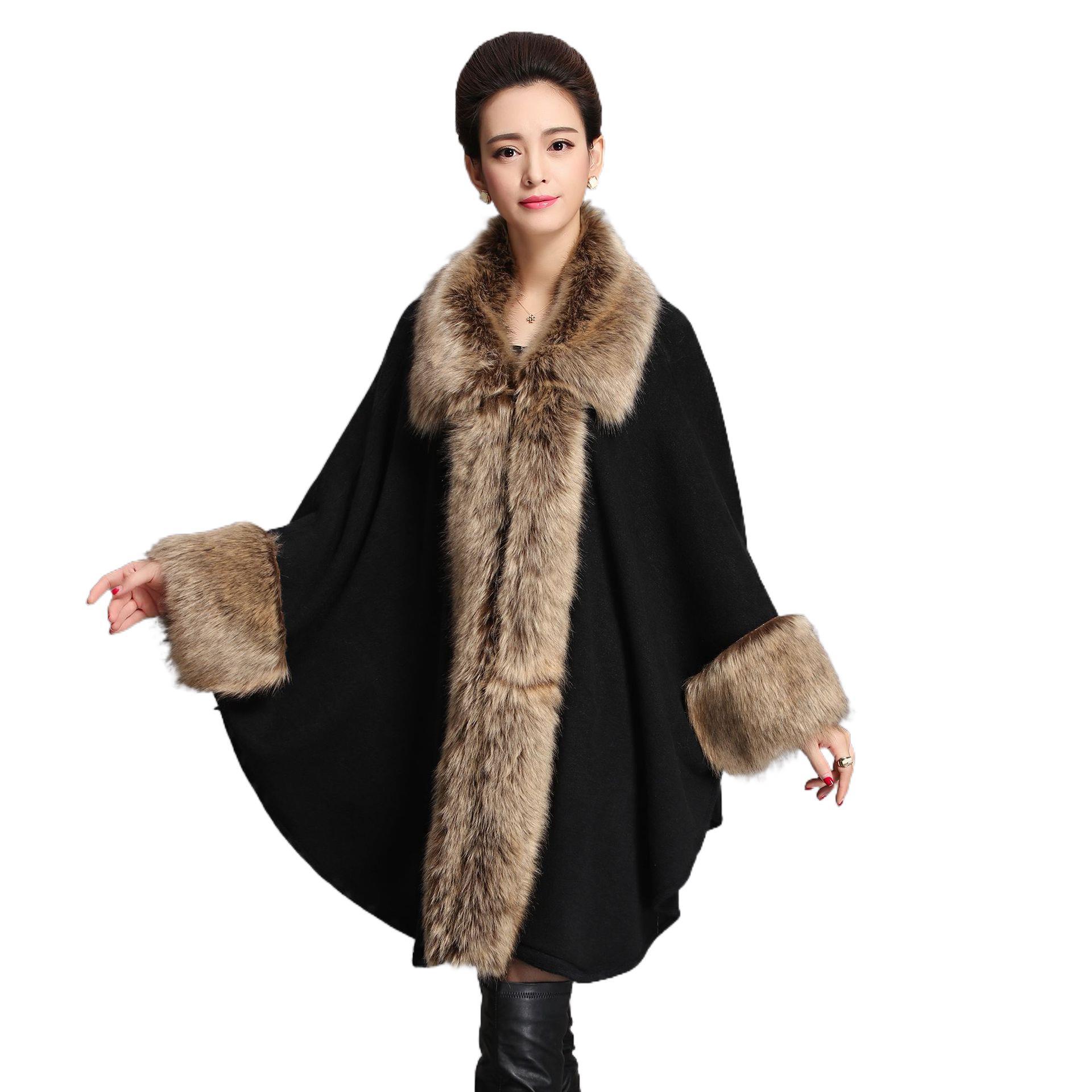 Fur collar cape Cape large lapel fur cape for women_voghion.com